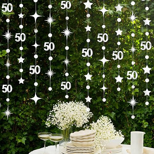 Miniatura 35 de Decoraciones negras de cumpleaños número 50, guirnalda de estrellas centelleantes con el número 50, guirnalda metálica para colgar en banderines