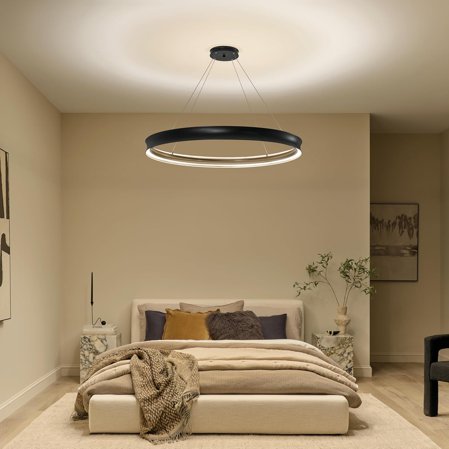 Kichler Larousse LED Chandelier, Soft Modern Light in Black and Champagne Bronze, Sloped Ceiling Compatible, for Foyer or Great Room (3.75" x 39.5"), 52748BKLED