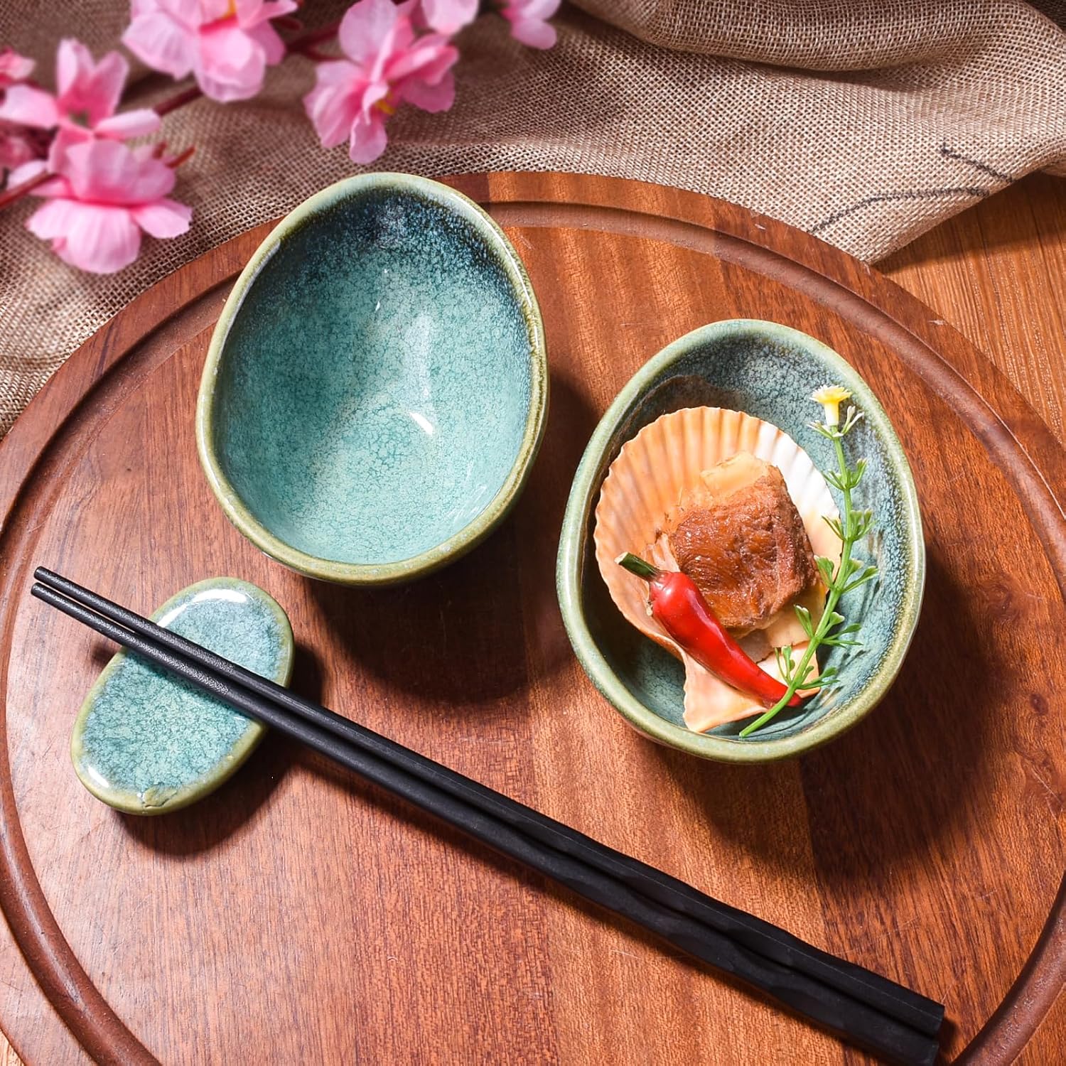 Ceramic Dipping Bowl Set of 5, 4.02‘’ Irregular Oval Samll Sauce Dishes