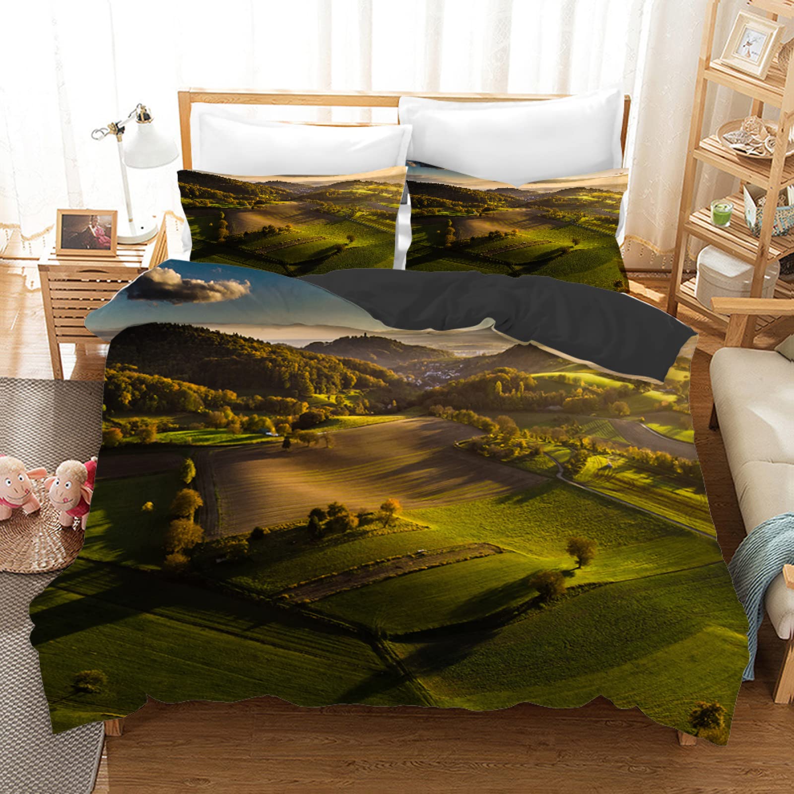 Housse de couette 160x200 verte anti-glissement avec zip pratique pour lit enfant et ado