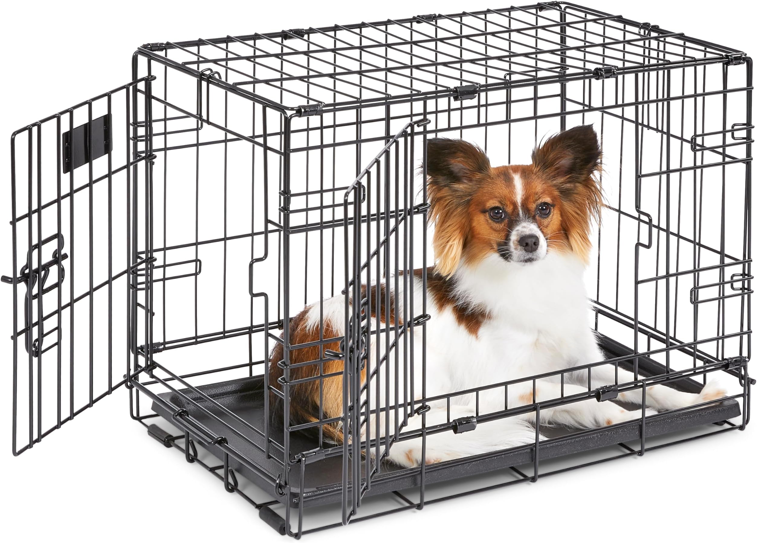 MidWest Homes for Pets 22-Inch Two-Door iCrate Folding Dog Crate with Divider Panel, Leak-Proof Tray & Secure Latches – Metal Wire Kennel for XS Breeds – Portable, Durable & Easy to Assemble