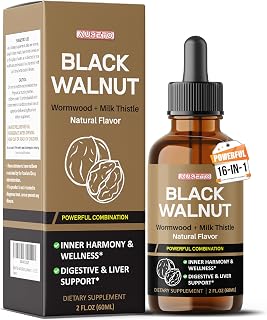 Black Walnut & Wormwood Liquid Drops – Milk Thistle for Digestive Health & Detox Support – Natural Herbal Supplement – 2 FL OZ