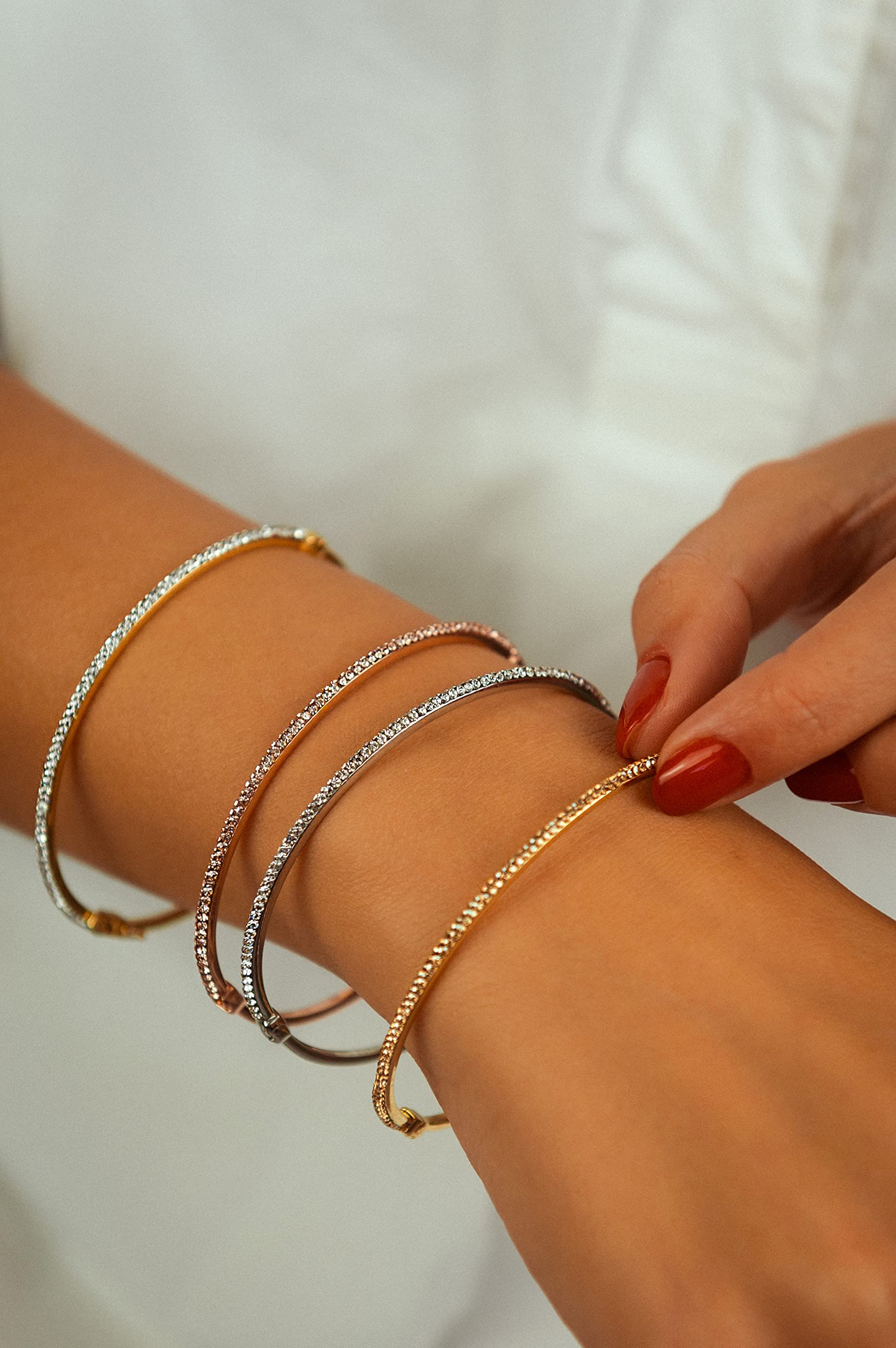 DelPia, Bracciale in Oro 18kt e Argento Sterling 925 con Cristallli Luminosi (51x61mm, oro bianco con pietre bianche)
