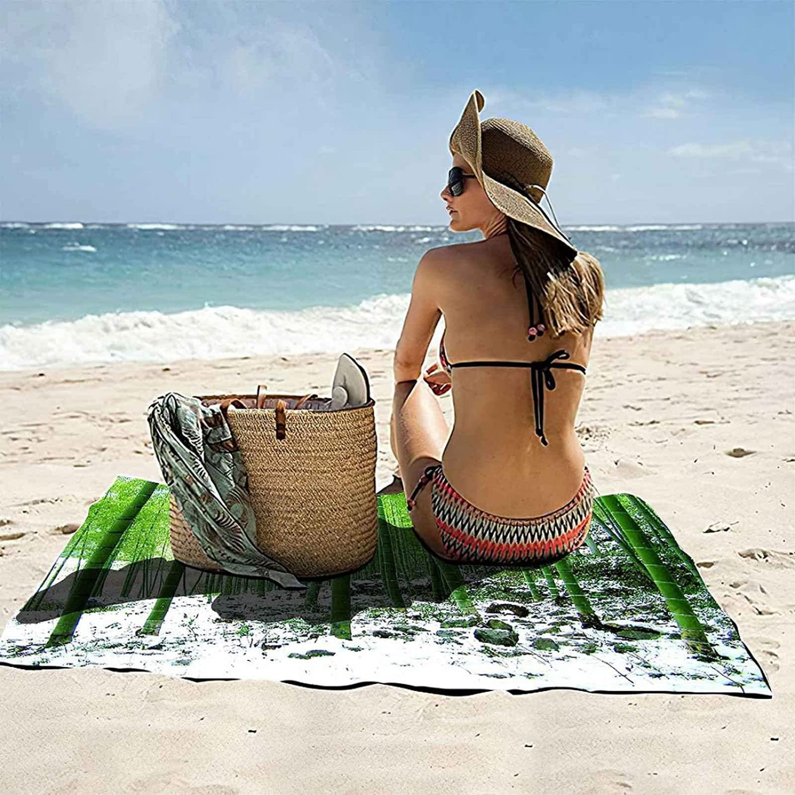 Strandtuch Bambus, Mikrofaser Strandtuch Grüne Pflanzen Handtuch Extra Groß 200x200 cm Badetuch Strandhandtuch Schnell Trocknendes Sandfreies Weiches Saunatuch, reisehandtuch, Badehandtuch