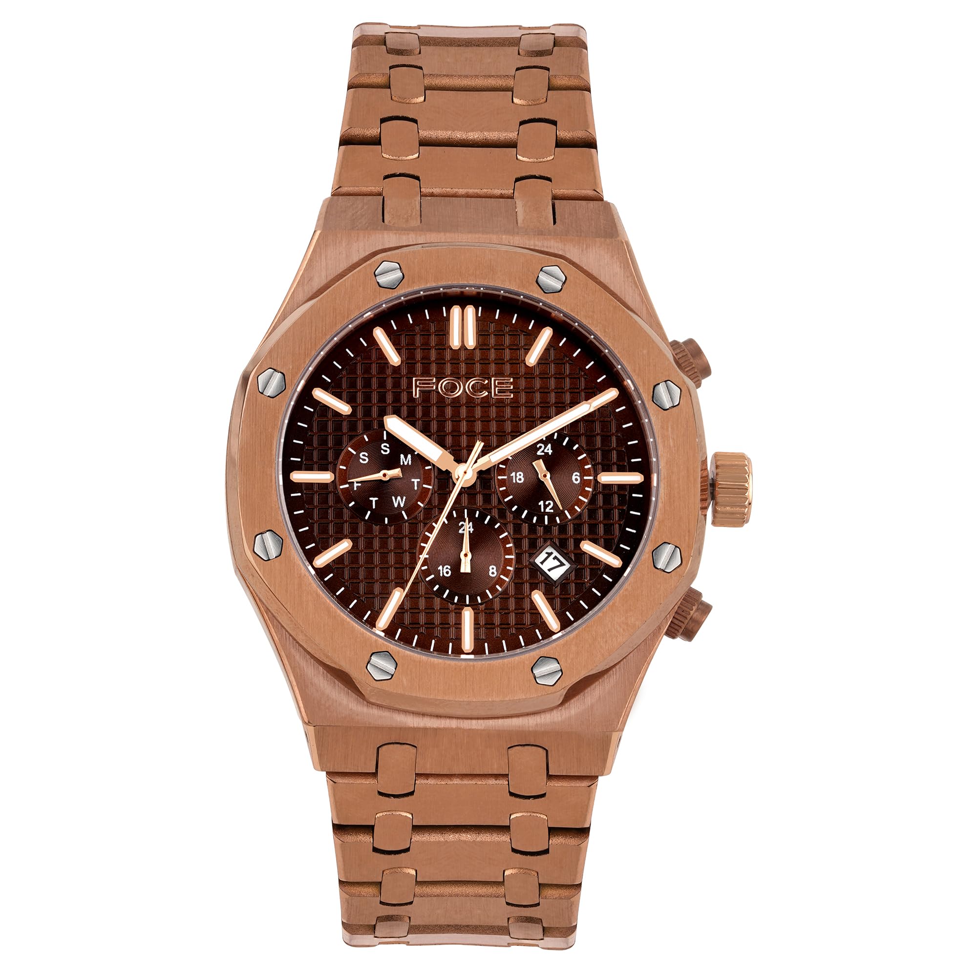 Foce Chronograph Metallic Brown Wrist Watch for Men, Dark-Brown Dial, Metal Strap, Separate Day, Date & Hour, Sapphire Glass, Model FC11643GBR6 (B0CVTJLGML) Amazon Price History, Amazon Price Tracker