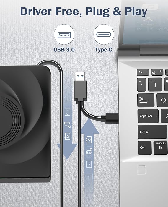 Wbacon External CD/DVD Drive, Portable USB 3.0 Disk Drive for Laptop