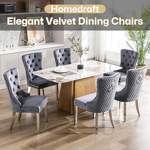 Miniatura 9 de Homedraft Nikki Collection - Juego de 2 sillas de comedor de terciopelo con patas acrílicas y anillo de tracción, silla auxiliar de lujo con ribete