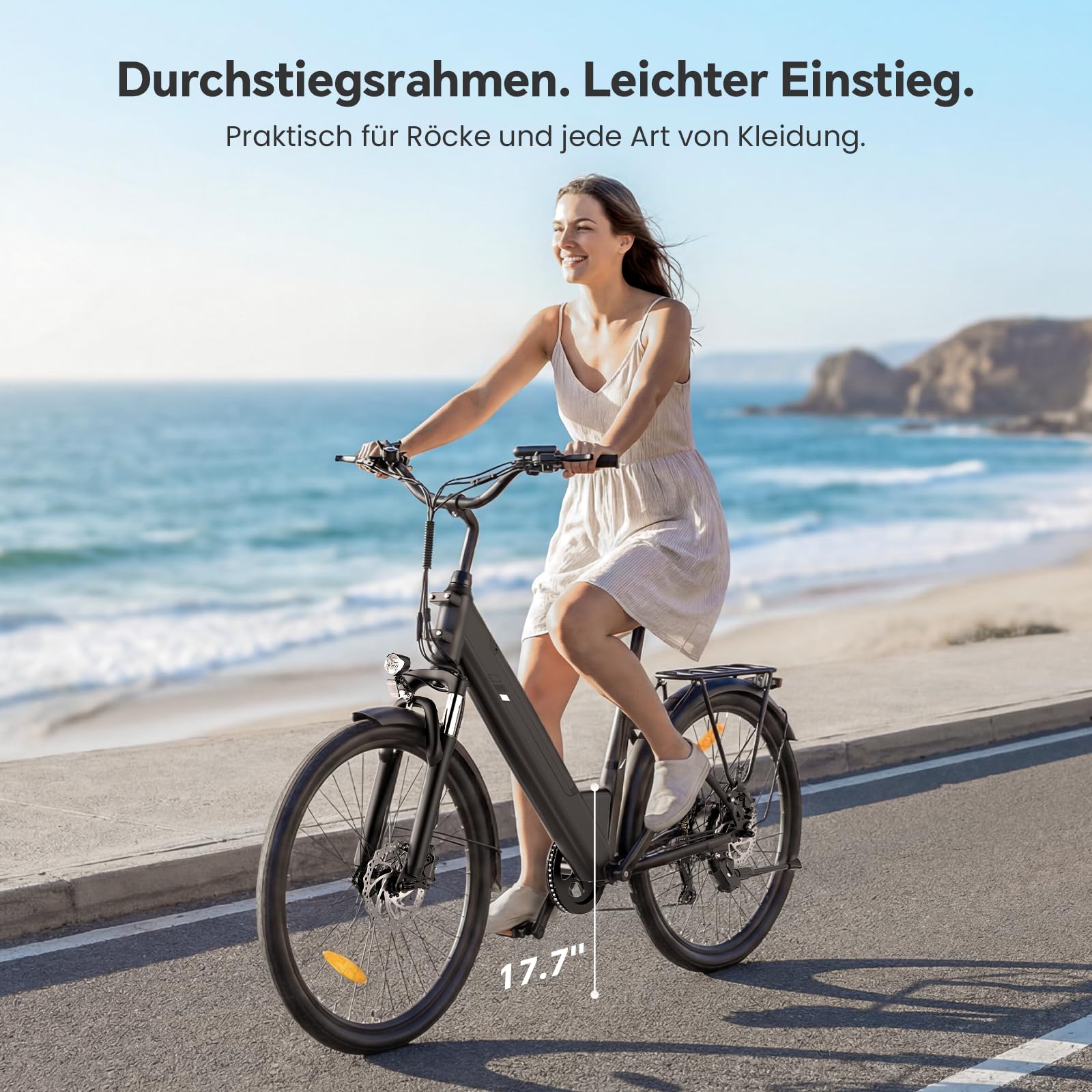 Touroll J2 /J2 ST Pro 26'' E-Bike Damen Herren City Trekkingrad mit Hydraulischen Scheibenbremsen, 250W Motor, 100km Reichweite, Abnehmbarer Akku,7 Gänge, Pedelec E-Citybike für Erwachsene