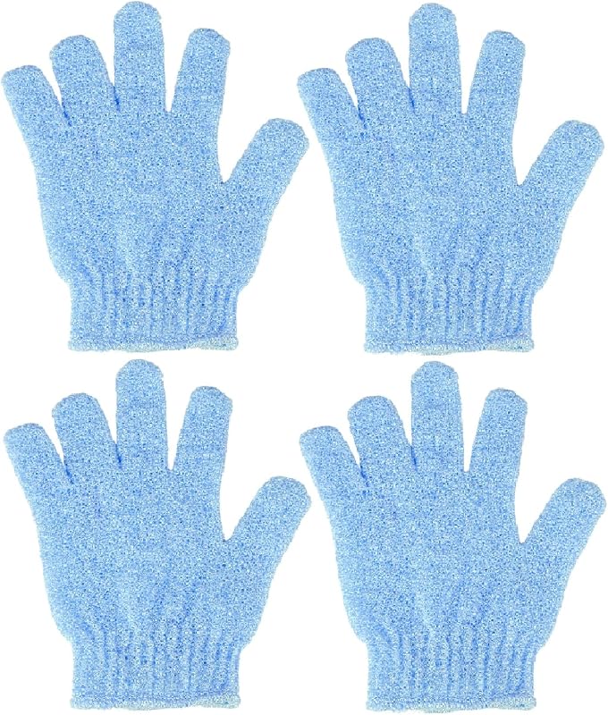 Luvas de banho esfoliantes CREHODEC de nylon, azuis, Pacote com 4