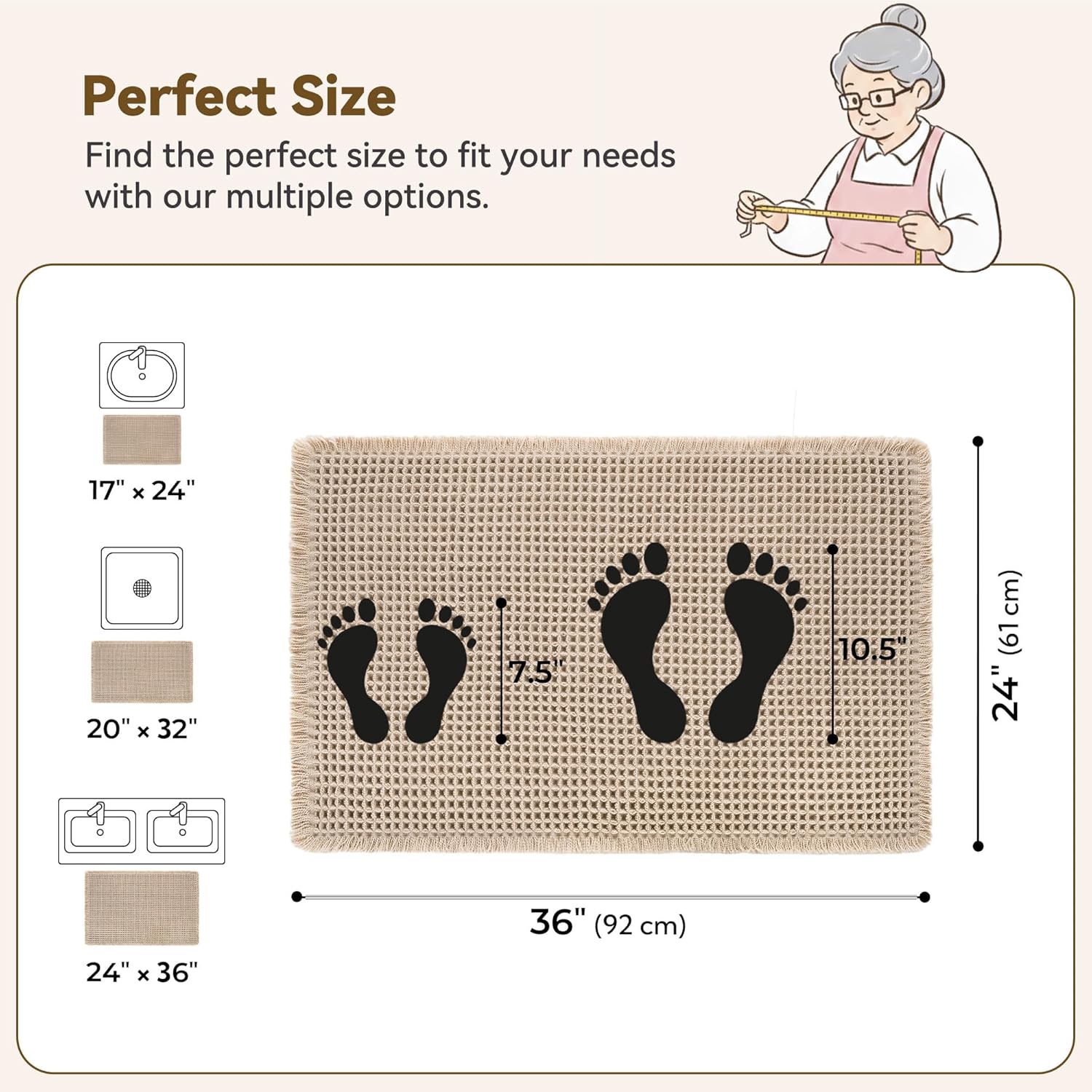 GRANNY SAYS Waffle Bath Mat 24" x 36", Boho Bathroom Rugs Non Slip Washable, Extra Soft & Water Absorbent Bath Mats for Bathroom, Tan Waffle Bath Mat for Decor, Bath Rugs Quick Dry for Tub & Shower
