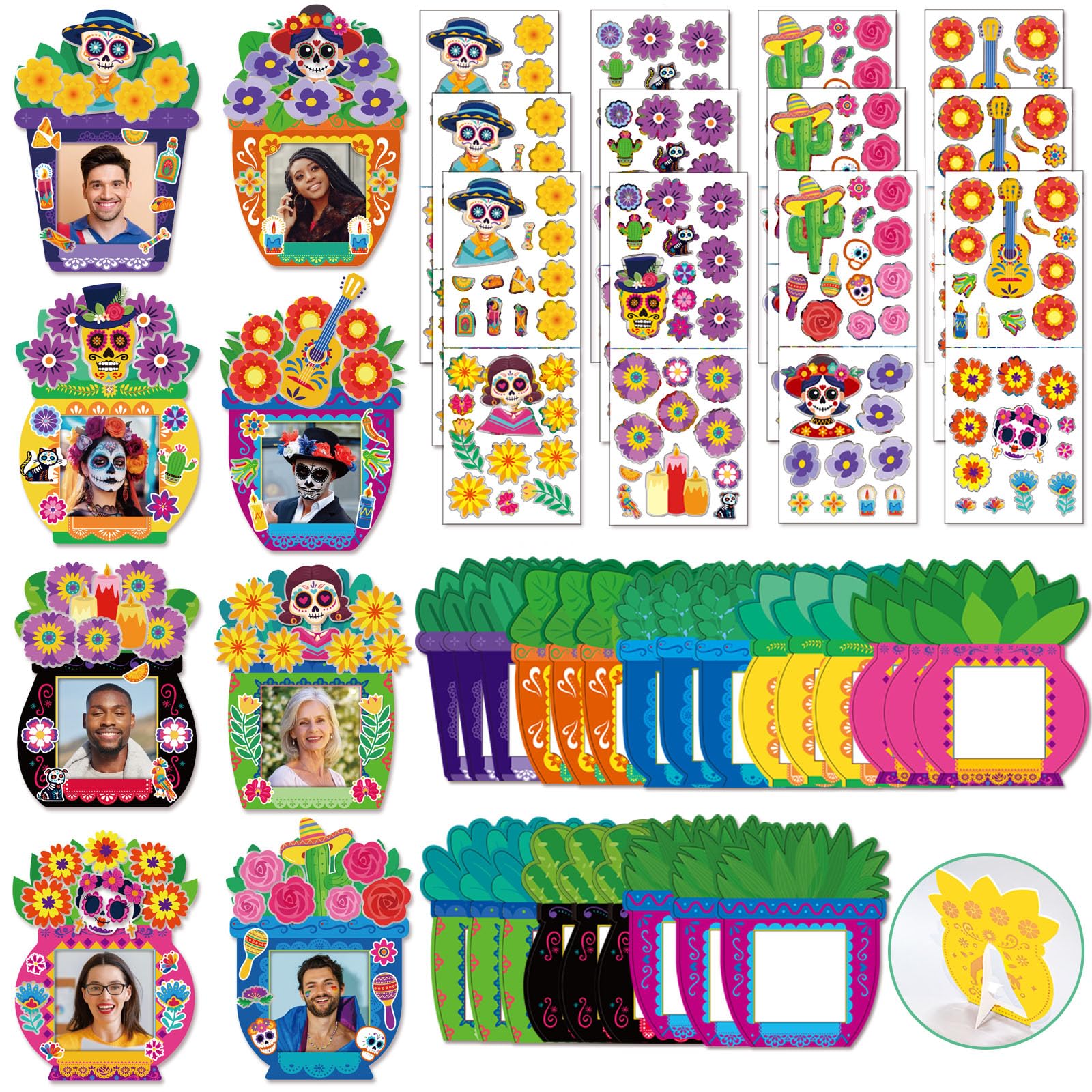 Day Of The Dead Photo Frame - Day Of The Dead DIY Paper Photo Frames Set Mexican Sugar Skull Flower Stickers Picture Frames, for Day Of The Dead Wall Hanging Decor or Tabletop Display Mexican Fiesta