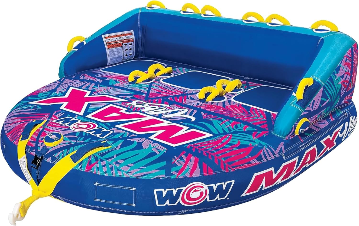 Wow Sports - Max Tropical Inflatable Towable Tube - 1-3 Rider - Perfect for Kids & Adults - Soft Top Deck Tube - Boating Accessory