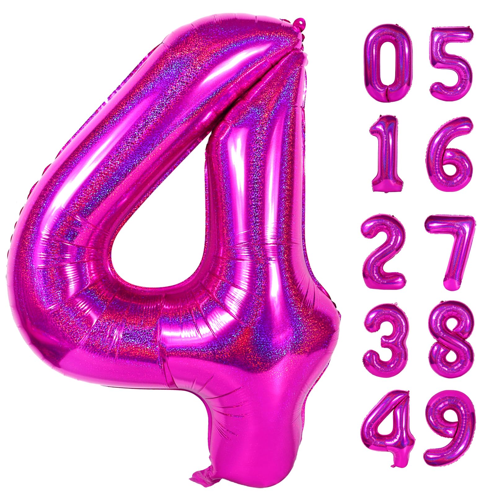 Laser Hot Pink 4 Balloon - Number Balloon 40 Inch, 4th Hot Pink Decorations