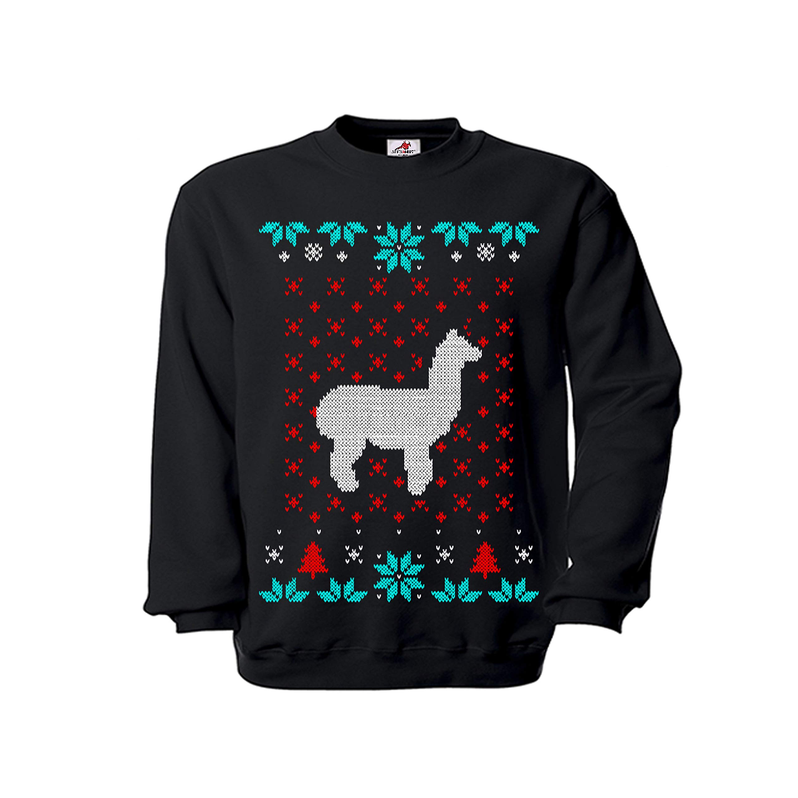 Copytec Jumper Llama Christmas Winter Snow Stable Pine Tree Knitting Pattern #35825, black, X-Large