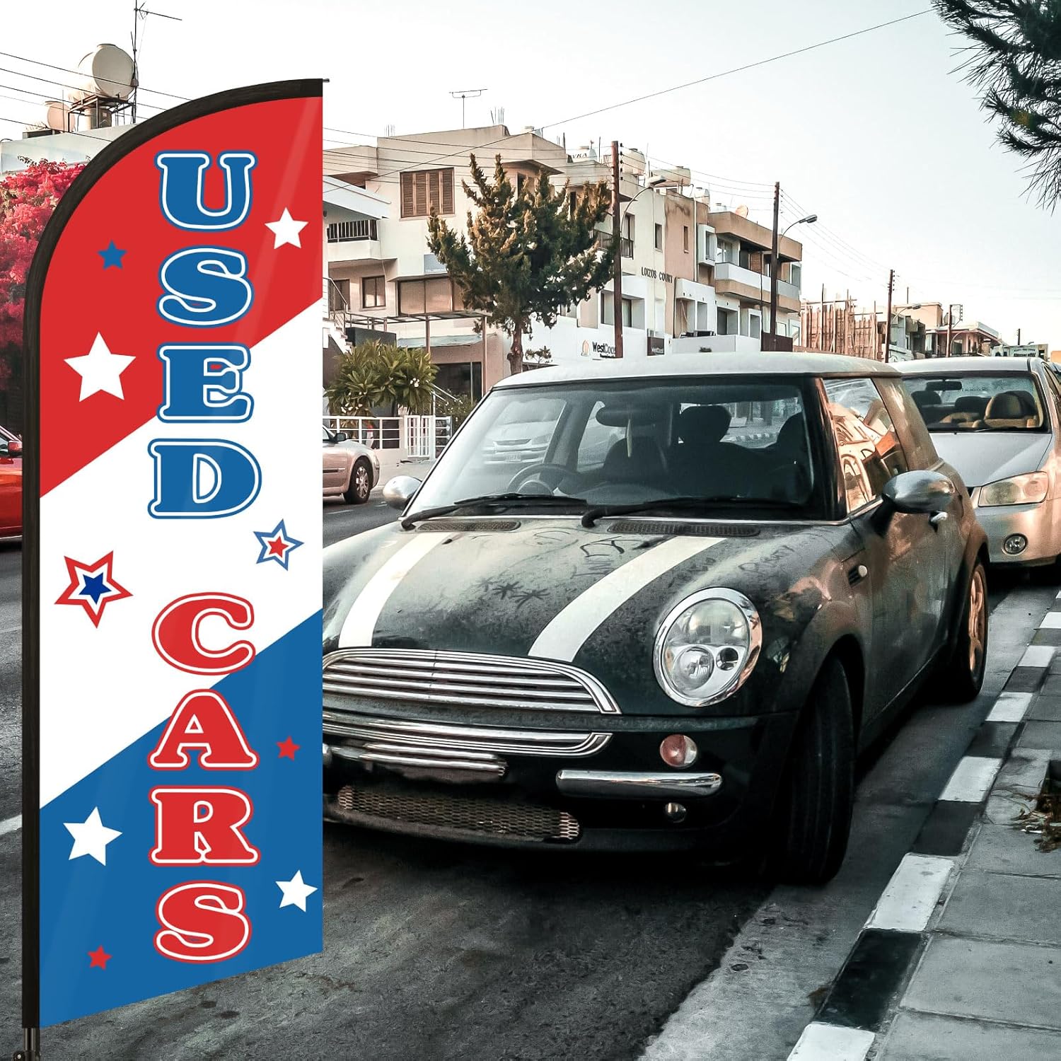 Used Cars Feather Flag 7 ft Advertising Swooper Banner Signs with Pole and Ground Stake Used Cars Auto Dealer Ship Feather Flag Stand for Store Business Outside - Image 6