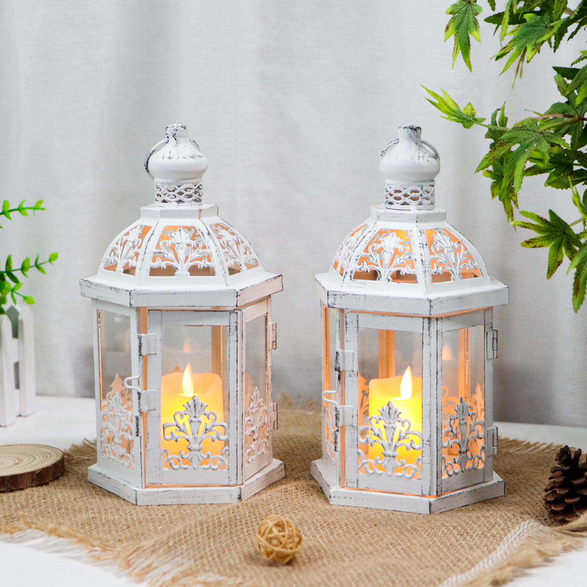 Stonebriar Set Di 2 Lanterne Decorative In Legno E Metallo Con Vetro | Rustiche Per Interni/Esterni Con Coperchio Apri Bile, Perfette Per Centrotavola - 2