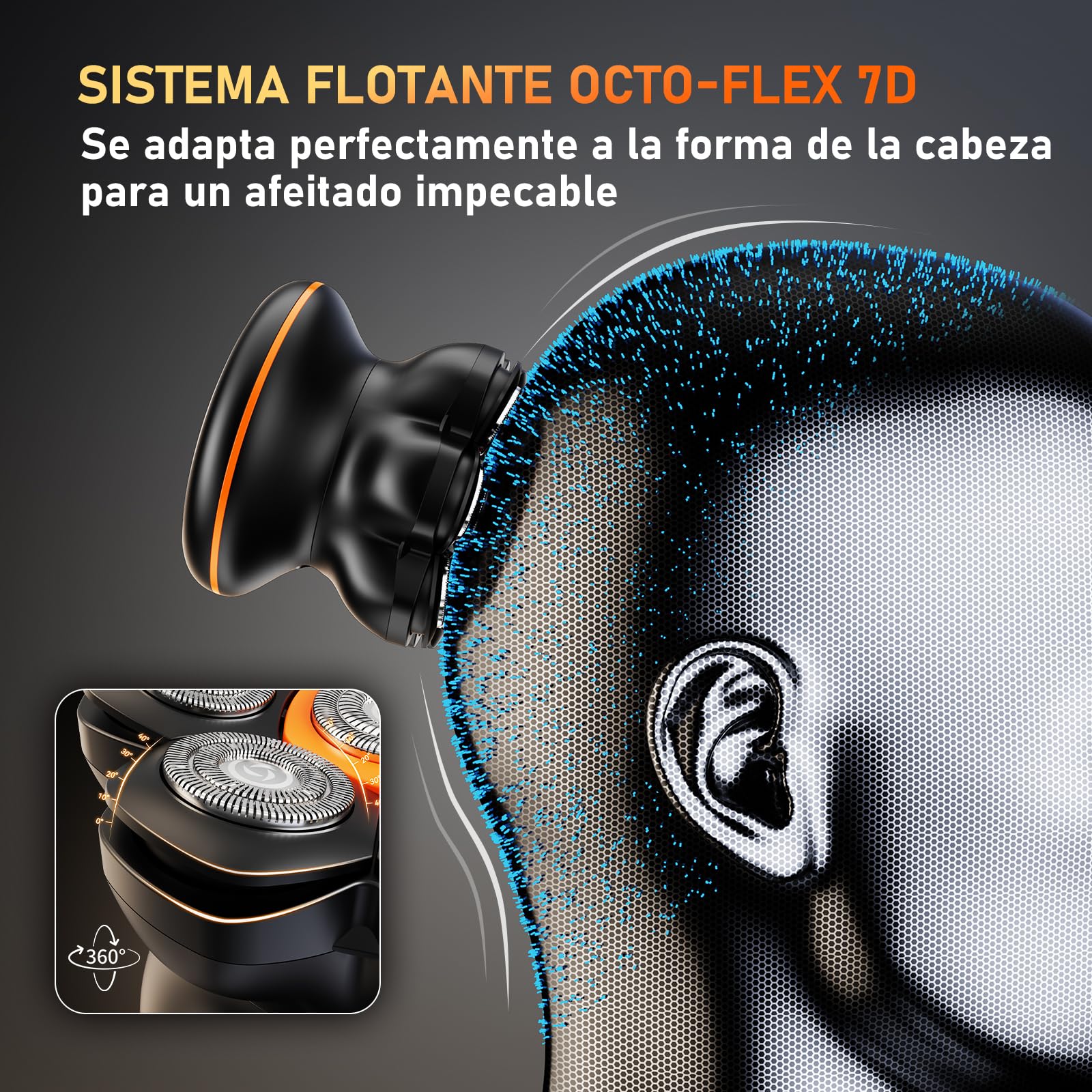 MAXGROOM Afeitadora Cabeza Hombre, Maquina Afeitar Hombre, Afeitadora para Calva en Seco y Húmedo, Batería de Larga Duración, 7 Cabezales, Magnético, 100% impermeable, Negro
