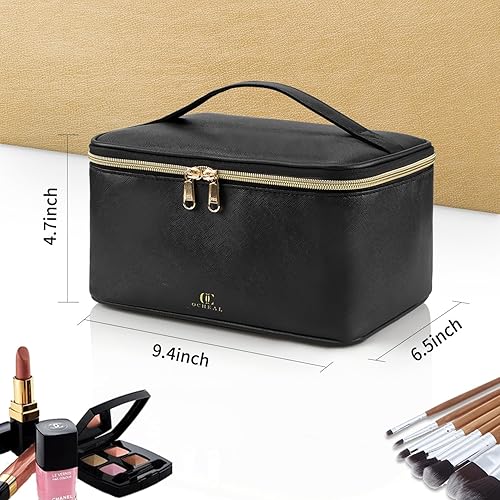 Miniatura 5 de OCHEAL Bolsa de maquillaje, bolsa organizadora de maquillaje de cuero vegano, bolsa de cosméticos de viaje para cosméticos, bolsa de maquillaje
