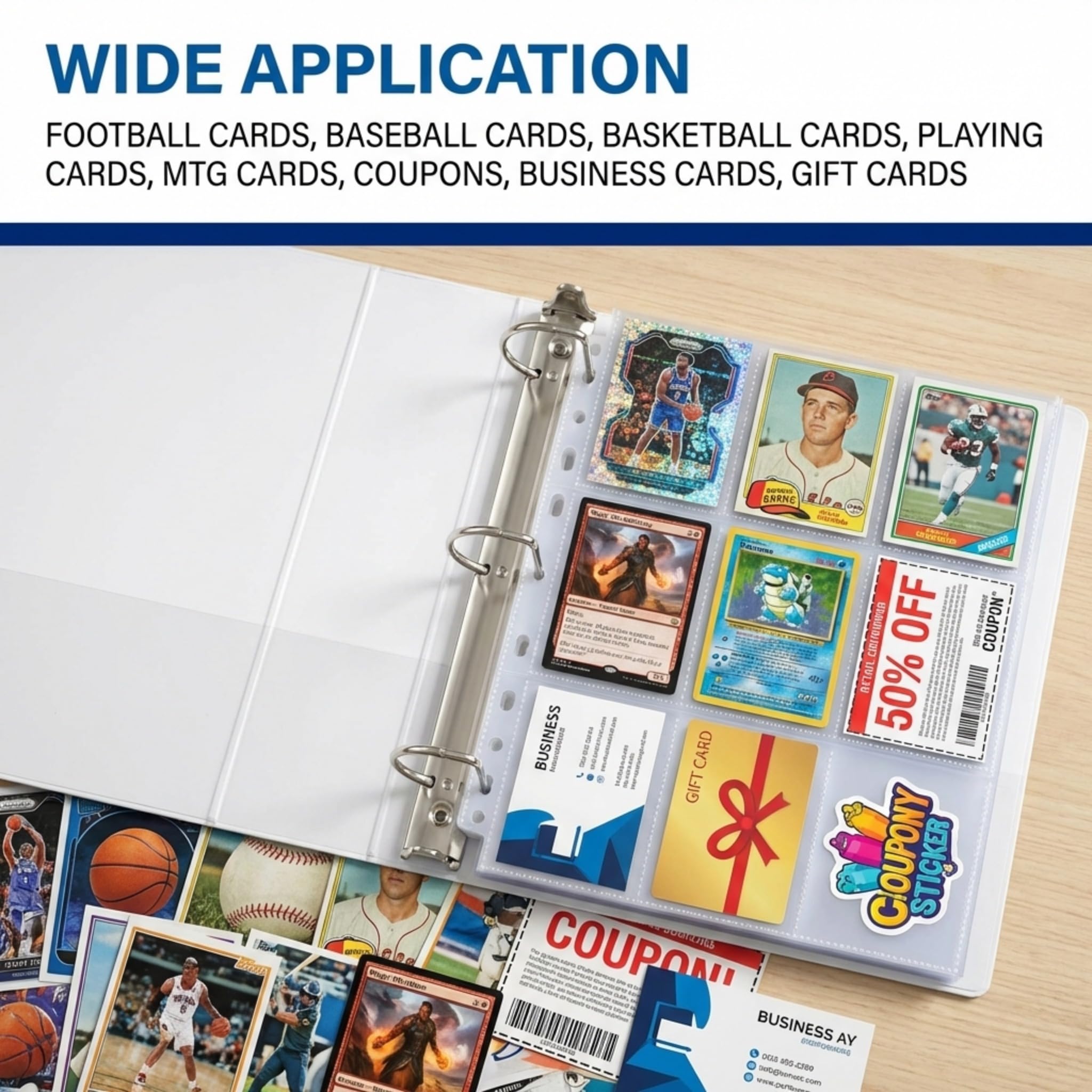 baseball card protector sleeves 9 Pocket Page Protector, Trading Card Sleeves Pages Card Binder Double-sided Baseball Card Sheets for Standard Size Cards, Coupon, Sport Cards, Game