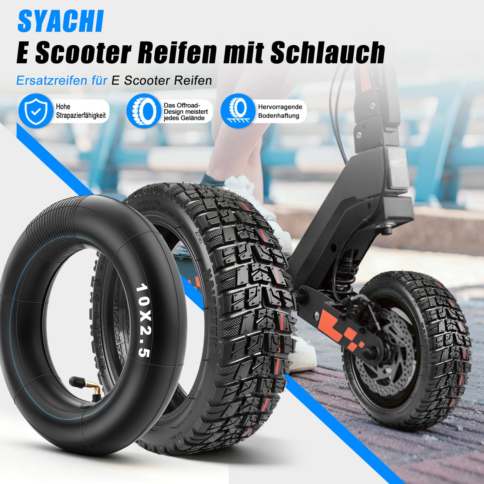 SYACHI Pneu Tubeless 10X2.75-6.5, Chambre a Air 10x2.50 Renforcée Pour Trottinette Electrique Speedway 5 /Urbanglide eCross Pro 2/Pro Boost, Kukirin G2 Master/Kukirin G3/Dualtron 3