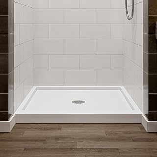 HOROW Shower Base 36" x 36", Square Single Threshold Shower Pan for Bathroom, Non-Slip Texture, White Acrylic Shower Base Pan with Stainless Steel Chrome Drain, Center Drain Location