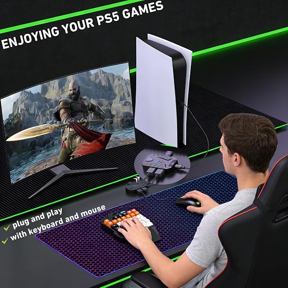 PS5 キーボードとマウスアダプター P5General USBコンバーター 1000Hz 超低ラグアダプター PS5/PS5 Slim/PS5 Pro用 キーマッピングをサポート マウス/カーブ感度を調整 FPS、TPS、RPGゲームに最適