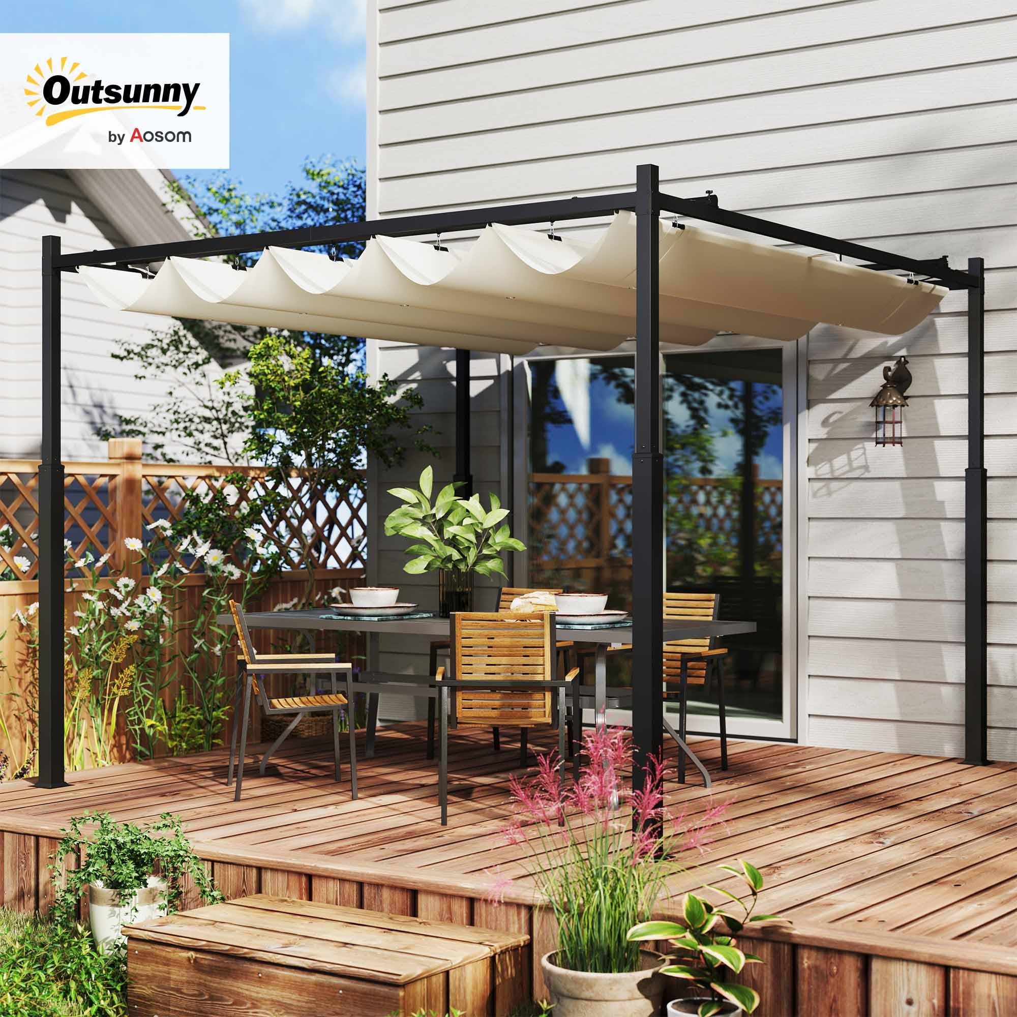 Outsunny Pergola Gazebo 3x3 m Retrattile Impermeabile Telo Bianco Crema Struttura Metallo