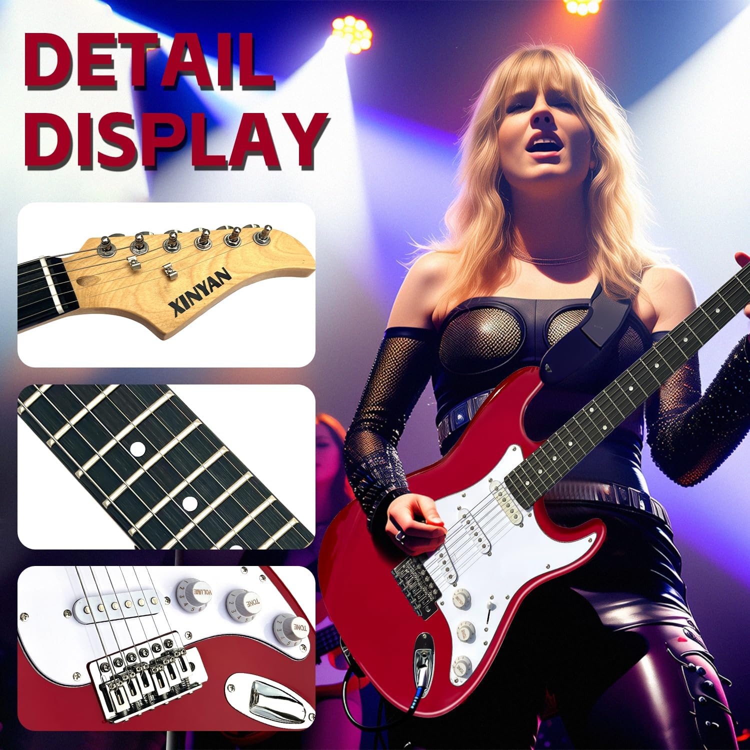 39in Full Size Beginner Electric Guitar Starter Kit w/Case, Strap, 20W Amp, Strings, Pick, Tremolo Bar (Red Guitar)
