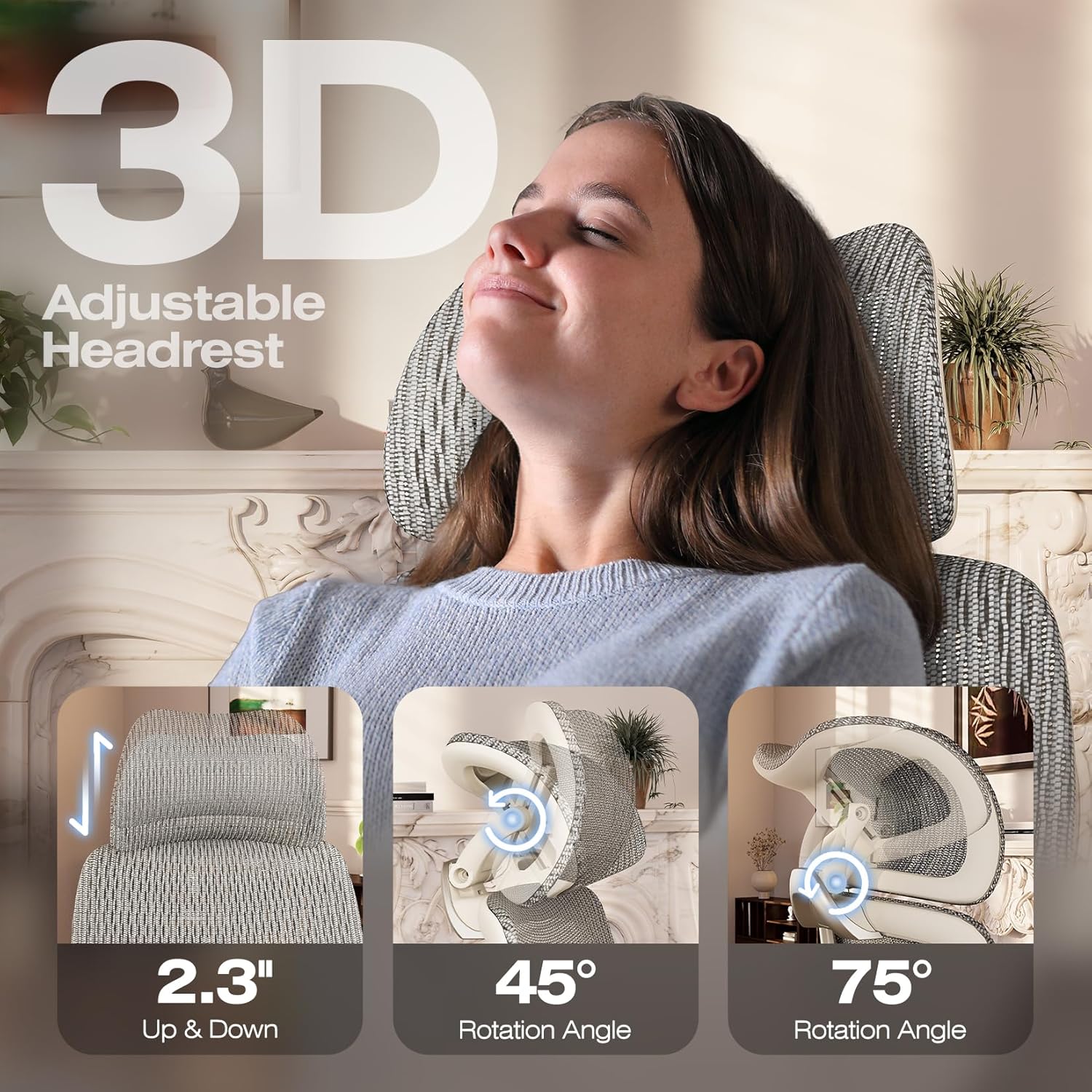 ELABEST X100 Ergonomic Office Chair with Footrest, Big and Tall Home Desk Chair with 5D Flip-Up Arms, Adjustable 3D Lumbar Support,High Back Rolling Computer Chair, Swivel Mesh Chairs (Frosted Dawn) - Image 5