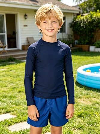 Boys Swim Rash Vest Long Sleeve Swimwear Top Quick Dry Kids Swimming Rashguard Shirts 5-14 Years