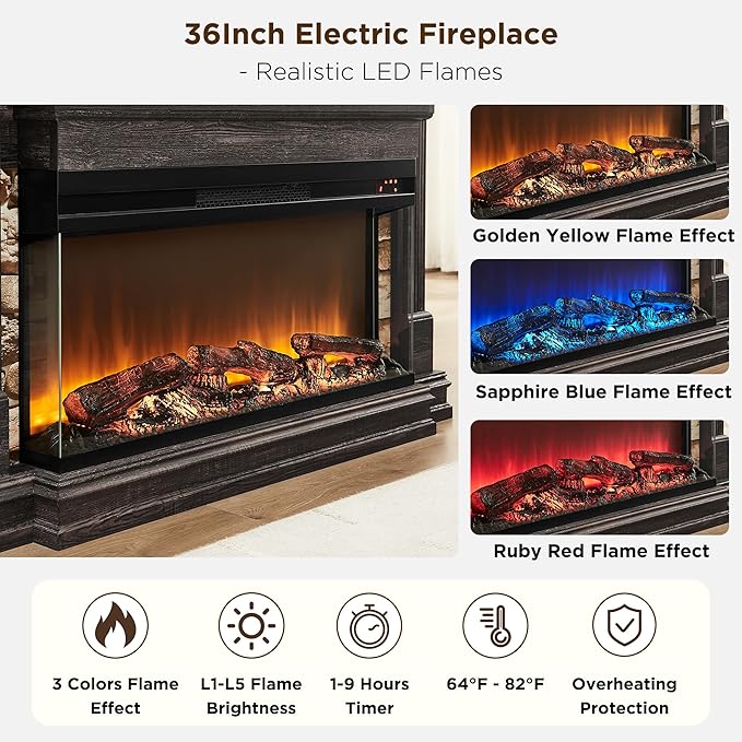 Chimenea Eléctrica OKD 52 Pulgadas con Manto, Soporte TV miniatura 4