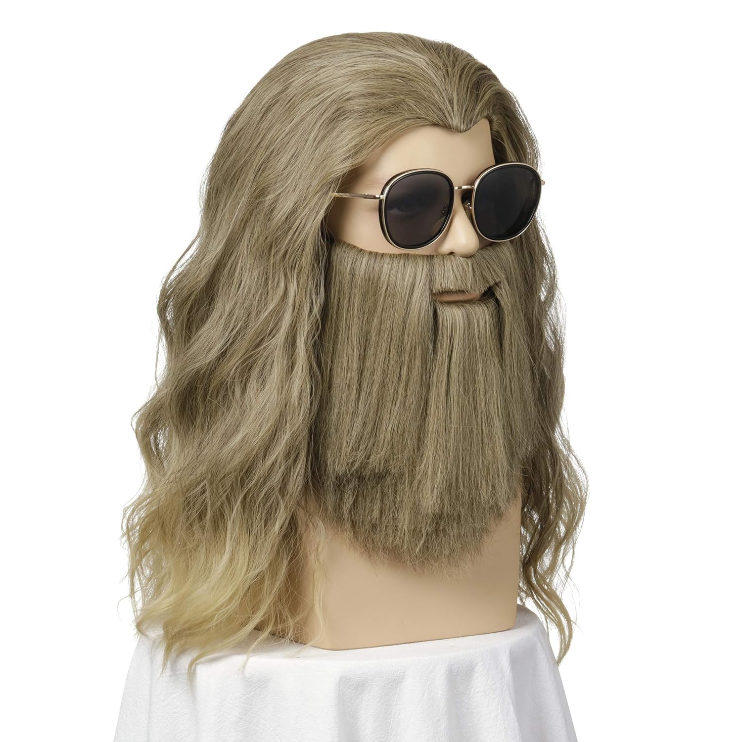 Qacf Long Curly Mens Wizard Mustache Wig Halloween Costume Cosplay Viking Fake Beard Wig (Grey)
