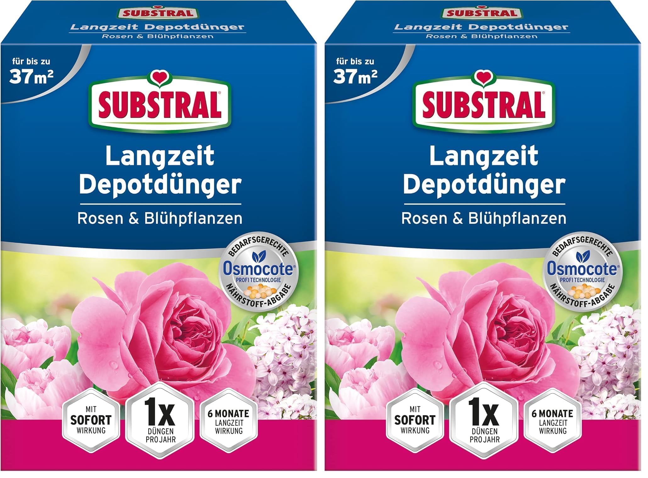 Substral Langzeit Depotdünger für Rosen & Blühpflanzen, 6 Monate Osmocote Premium-Langzeitdünger, 1,5 kg (Packung mit 2)