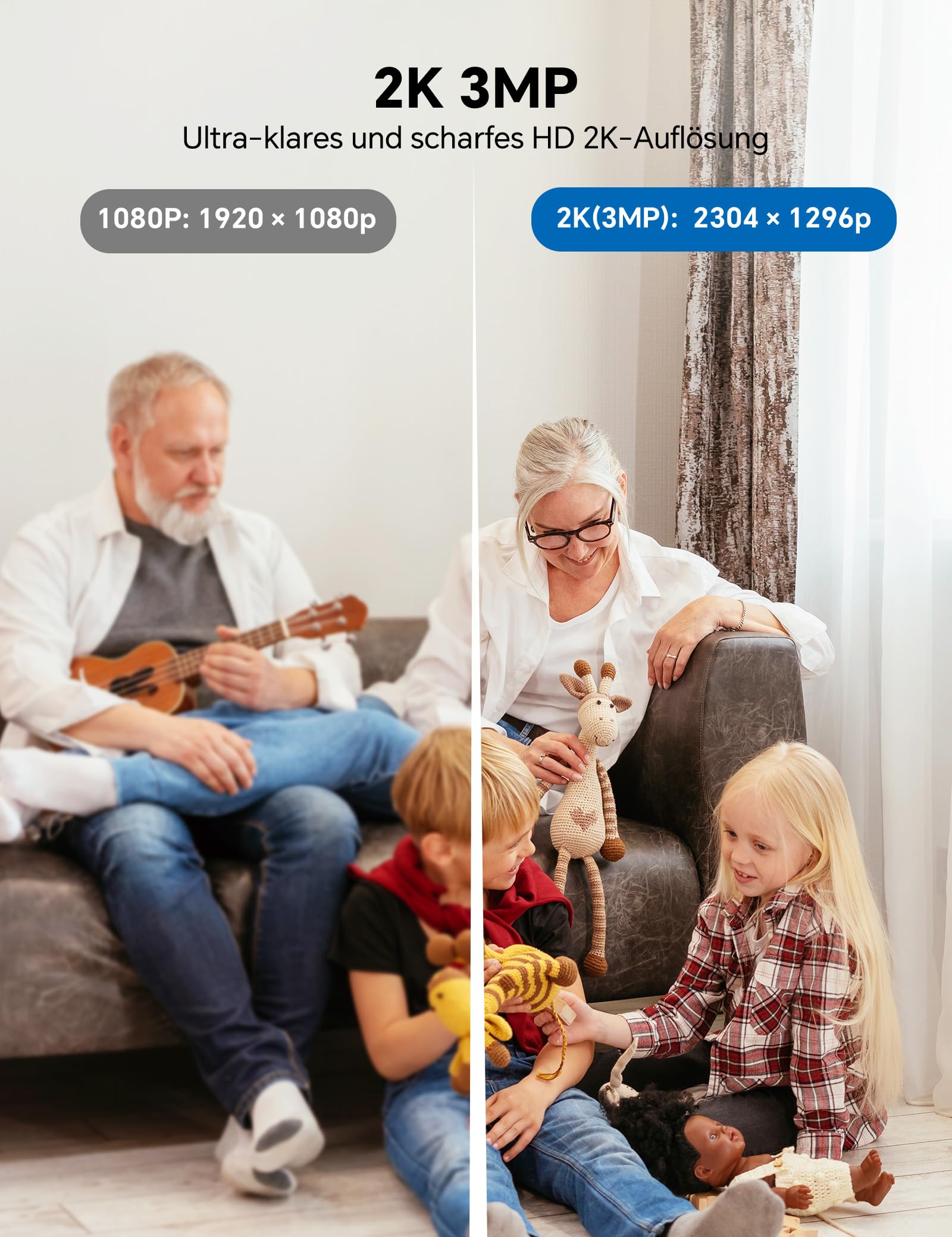 WOLFANG Überwachungskamera Innen 2K, WLAN Kamera Innen mit 360° PTZ, Auto-Tracking & Nachtsicht, Hundekamera mit 2-Wege-Audio, Kompatibel mit Alexa & Google Home