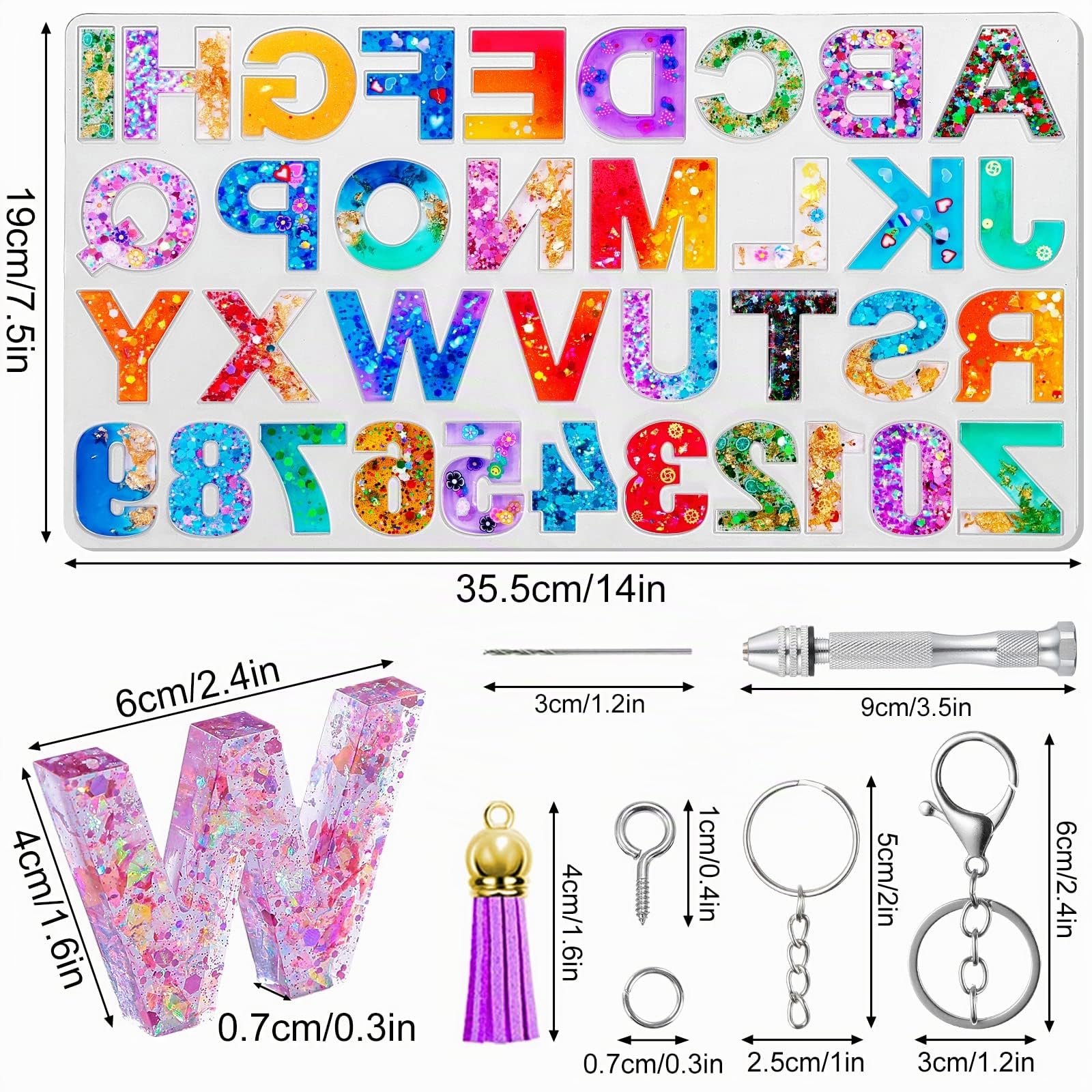 Resina Epoxi Manualidades, 186 Pcs Kit Resina Epoxi con Letras Moldes de Silicona, Pigmento, Lentejuelas, Kit para Hacer Letras de Resina, Hacer Llavero
