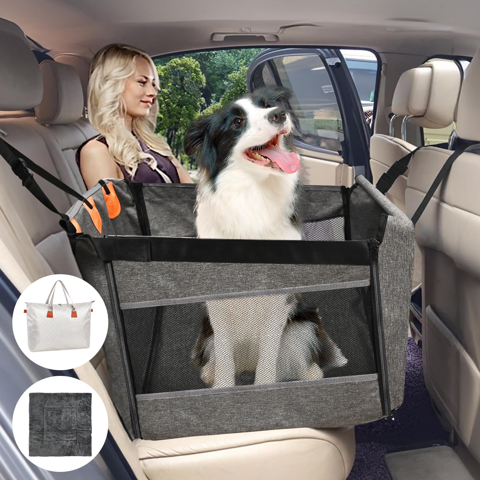 Dog Car Seat for Medium Small Dogs Up to 50 lb, Back Seat Extender for Dogs, Waterproof Dog Carseat with Pet Mattress & Storage Bag Dog Hammock for Car