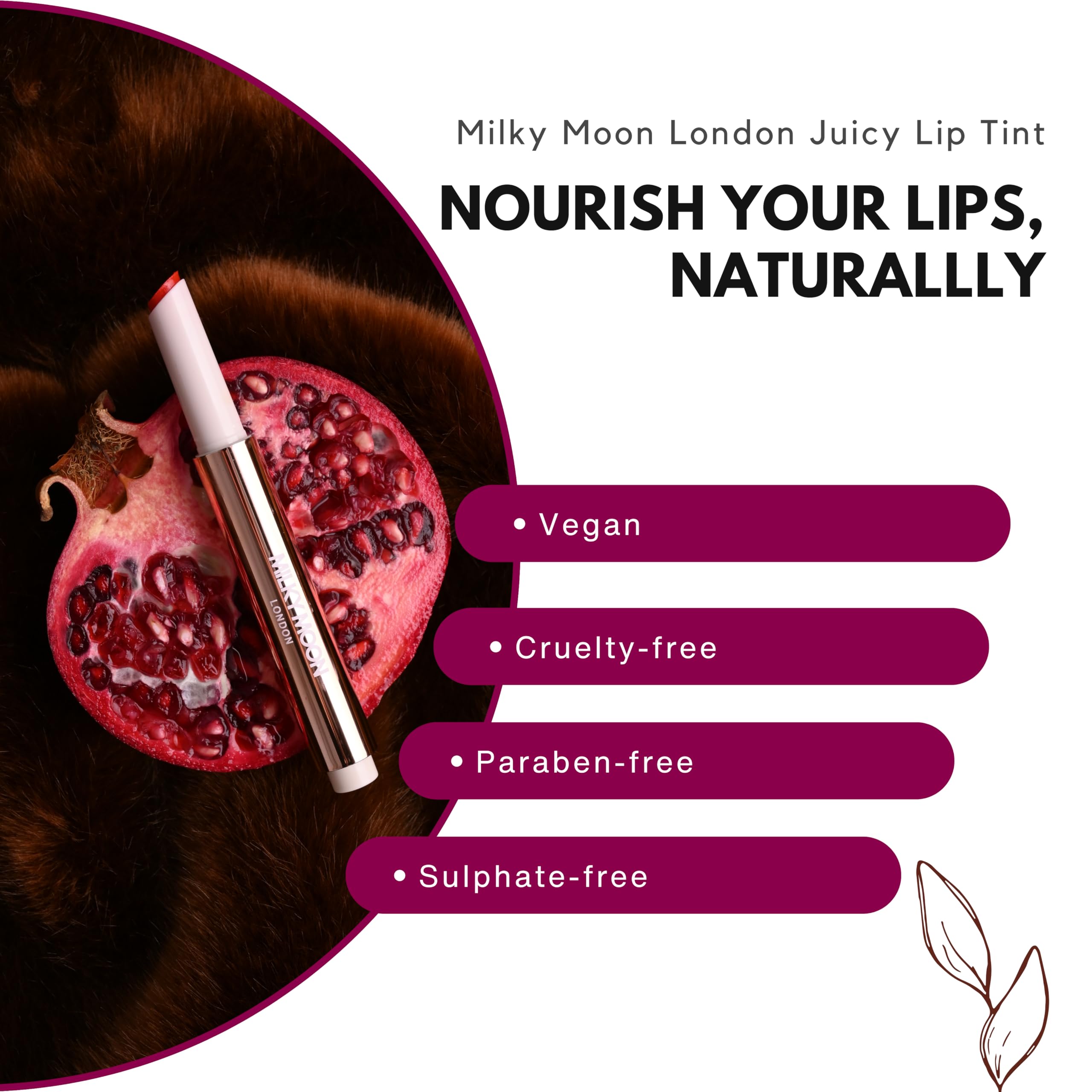 Milky Moon London Tinted Lip Balm, Juicy and Vegan Lip Gloss Stick with Squalane for Moisturised & Glossy Finish - Image 2
