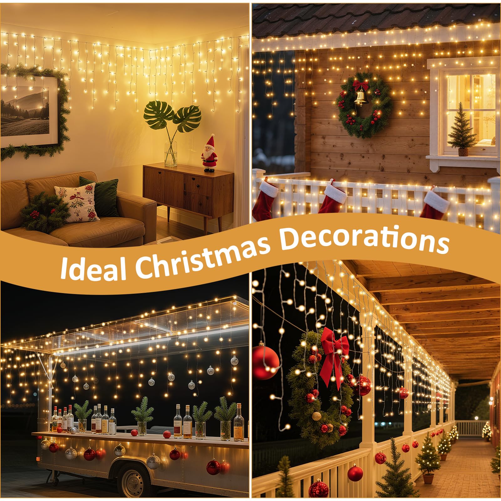 Rideau Lumineux Noel Exterieur, 15M 594 LED Guirlande Lumineuse vec 8 Modes, IP44 étanche pour Fenêtre, Balcon, Jardin, Toit, Blanc Chaud