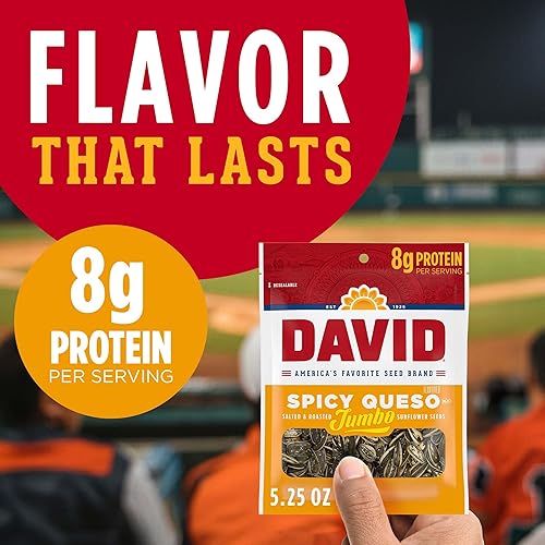 Miniatura 4 de DAVID Semillas de girasol gigantes, tostadas, picante, saladas, queso, amigable con dietas ceto, 5.25 onzas, 12 unidades