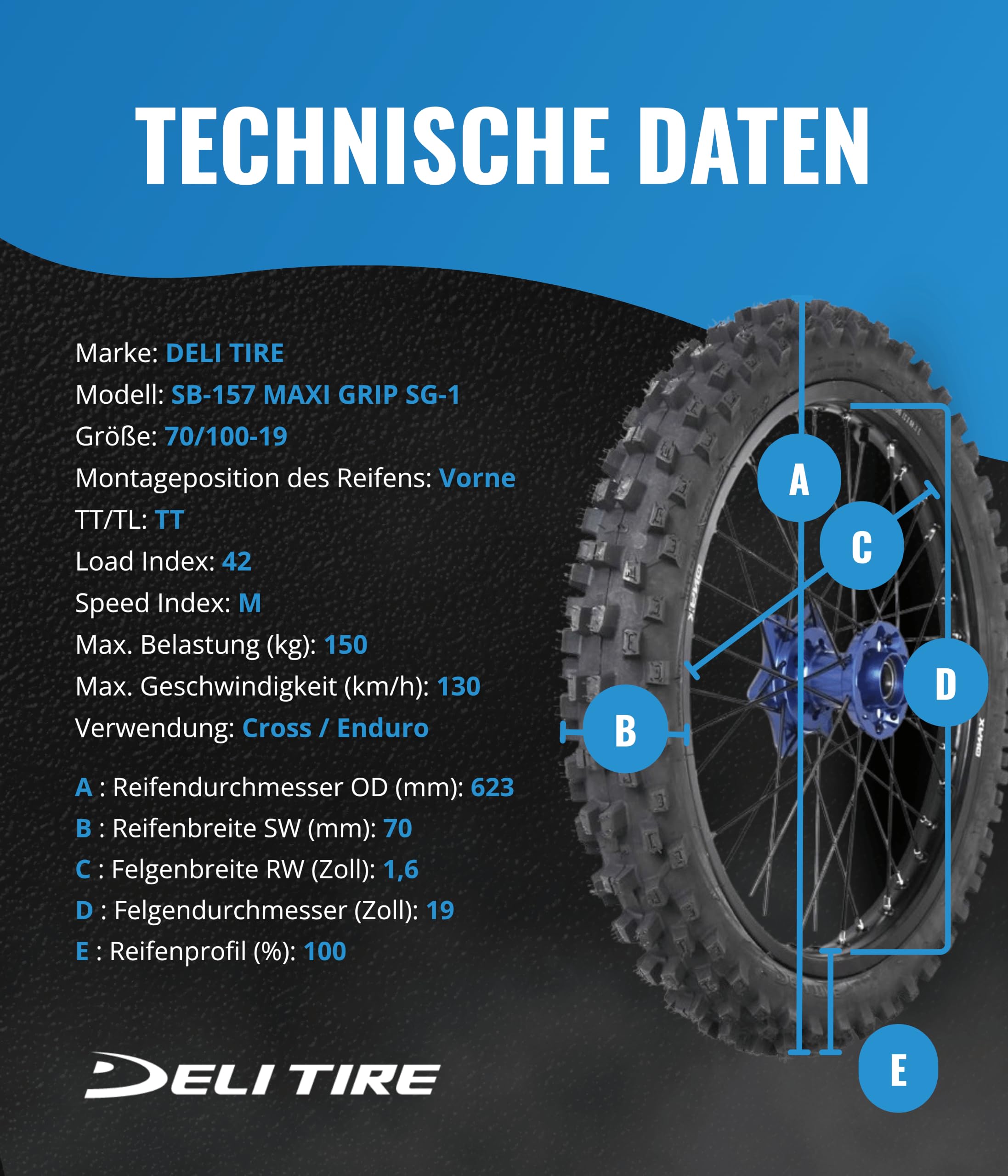 deli Reifen SB-157 70/100-19 MAXI GRIP SG-1 NEU Front