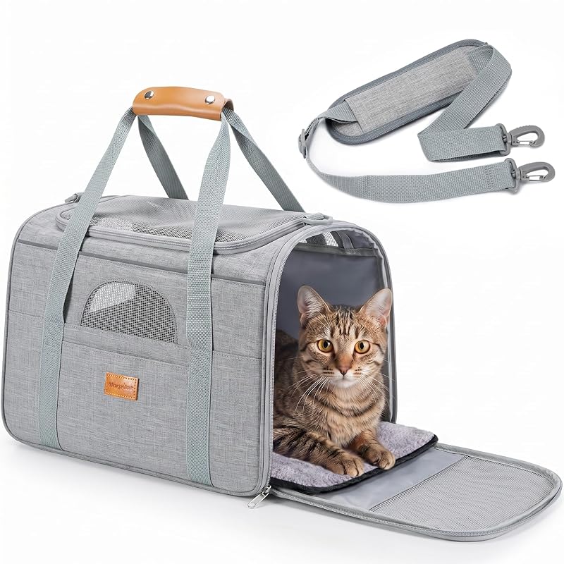 Caixa de transporte flexível para gatos e cães morpilot com tela respirável, Cinza-claro, até 6,8 kg