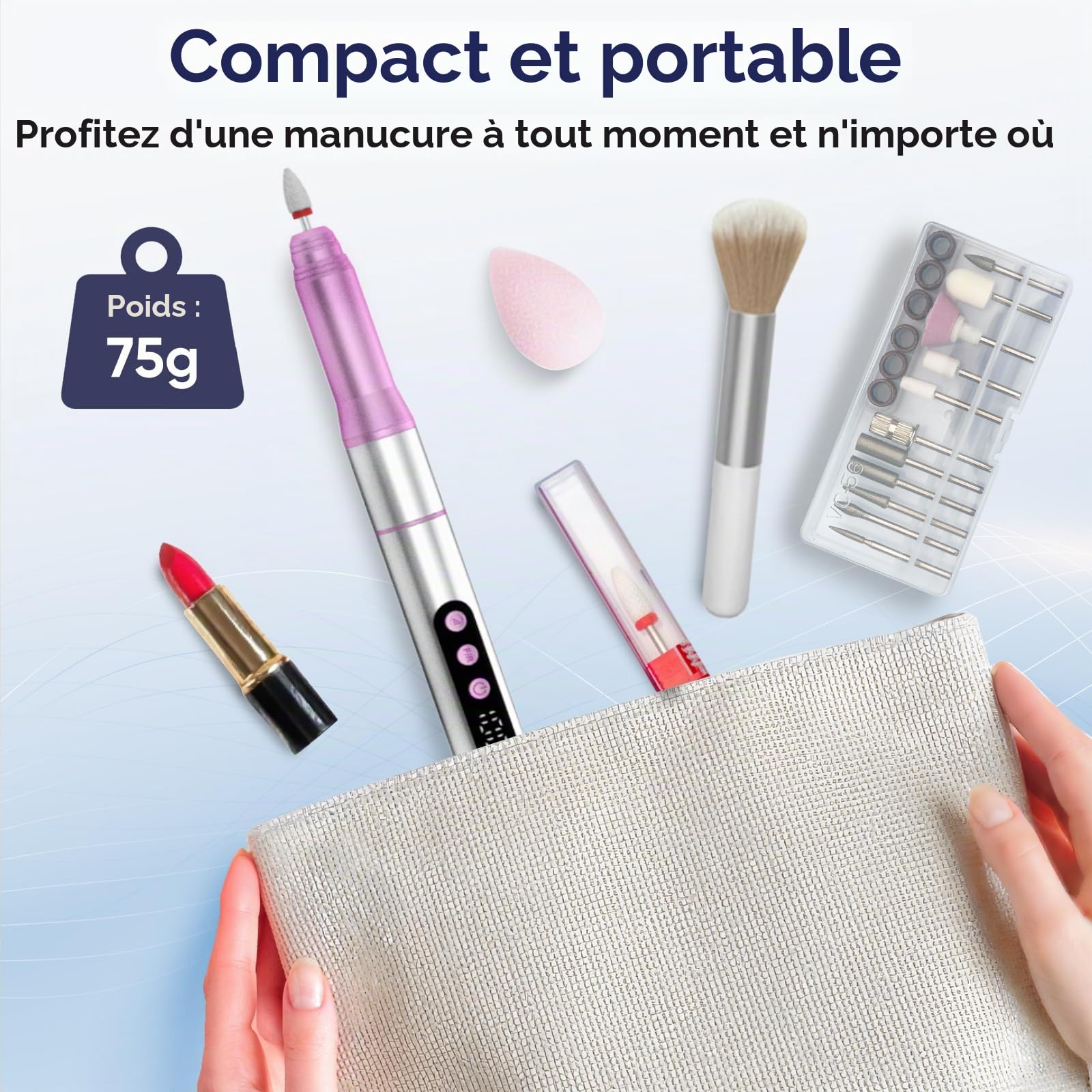 Oukzon Ponceuse pour Ongles Professionnel, 35000 tr/min Lime a Ongle Electrique Sans Fil, 13 en 1 Lime Electrique Ongle Avec LED écran Numérique, USB Rechargeable Ponceuse Ongle kit Manucure