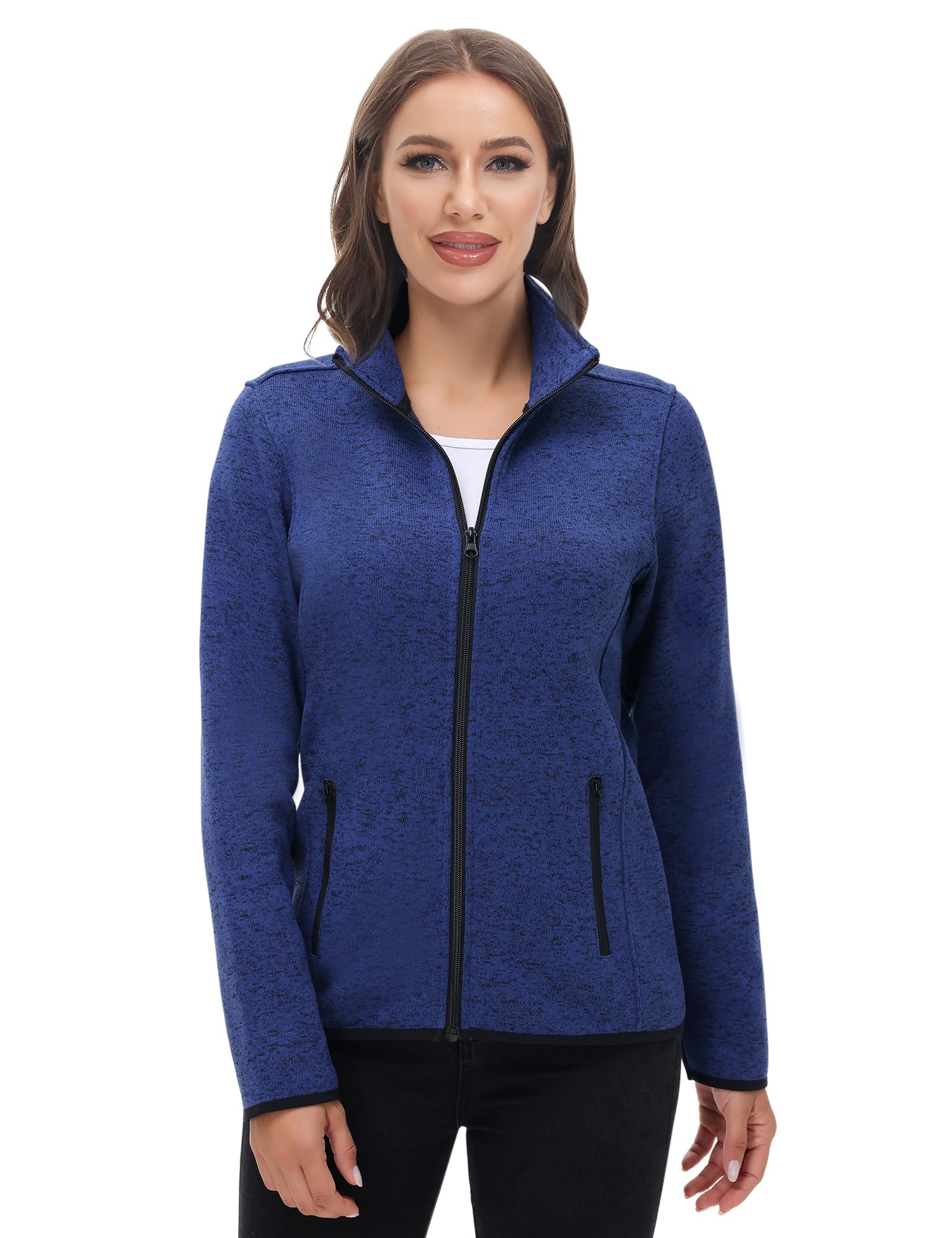 COZZIPLUS Women's Sweater Fleece Jacket Full Zip Knit Jacket with Pockets