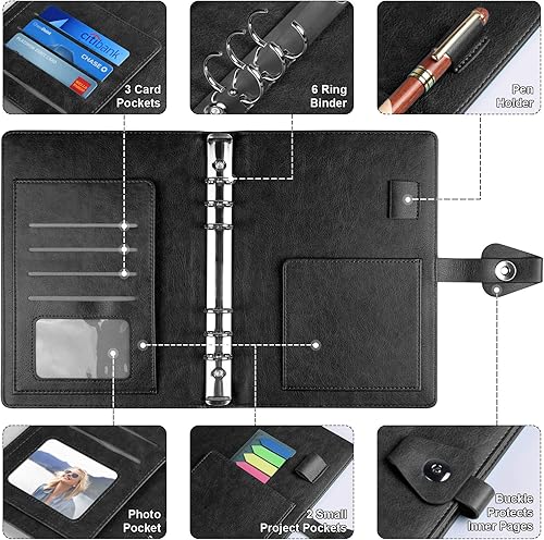 Miniatura 3 de Cuaderno de diario, organizador de carpetas recargable, cuaderno de cuero para mujeres y hombres, diario de tapa dura con rayas con página divisora