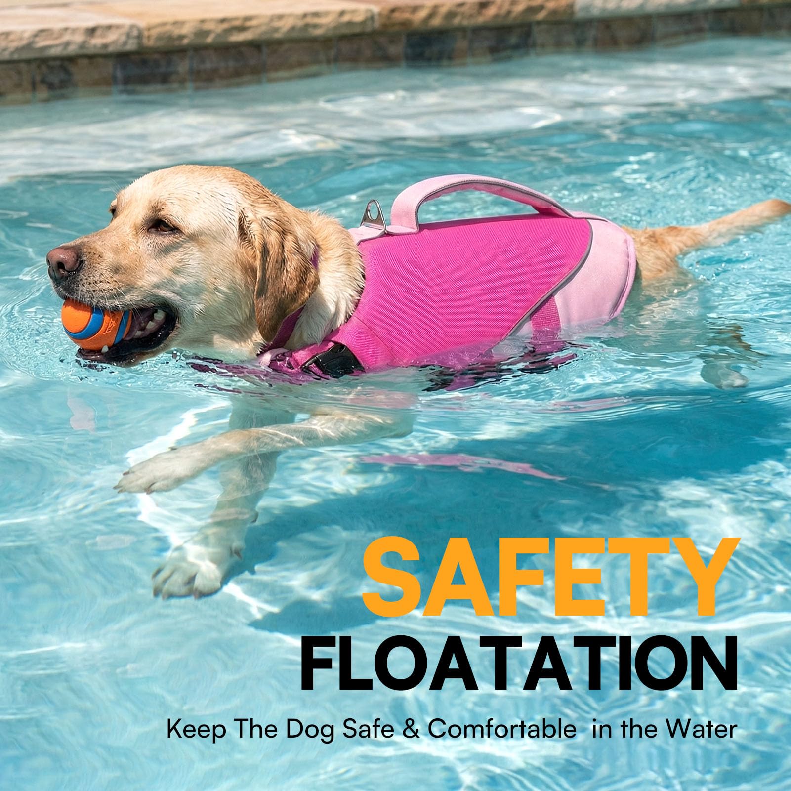 Queenmore Small Dog Life Jacket, Dog Life Vest for Swimming Boating, Puppy Swim Vest for Small Dogs, Ripstop High Visible Pet Water Vests with Strong Rescue Handle, Pink S - 3