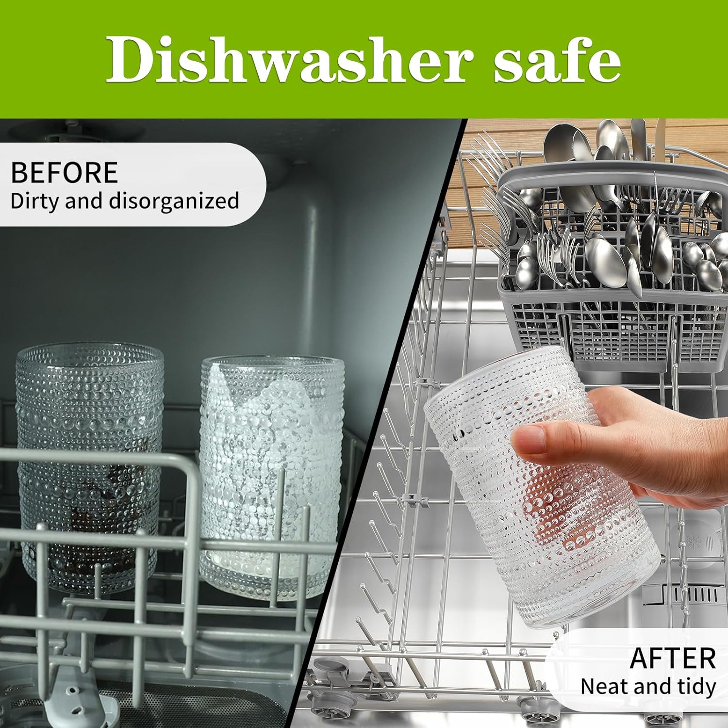 Hobnail Drinking Glasses Set of 8, 10 Oz Kitchen Water Glasses Cup & 12 Oz Vintage Cocktail Glasses Drinkware Set for Whisky, Juice, Wine, Milk - Image 5