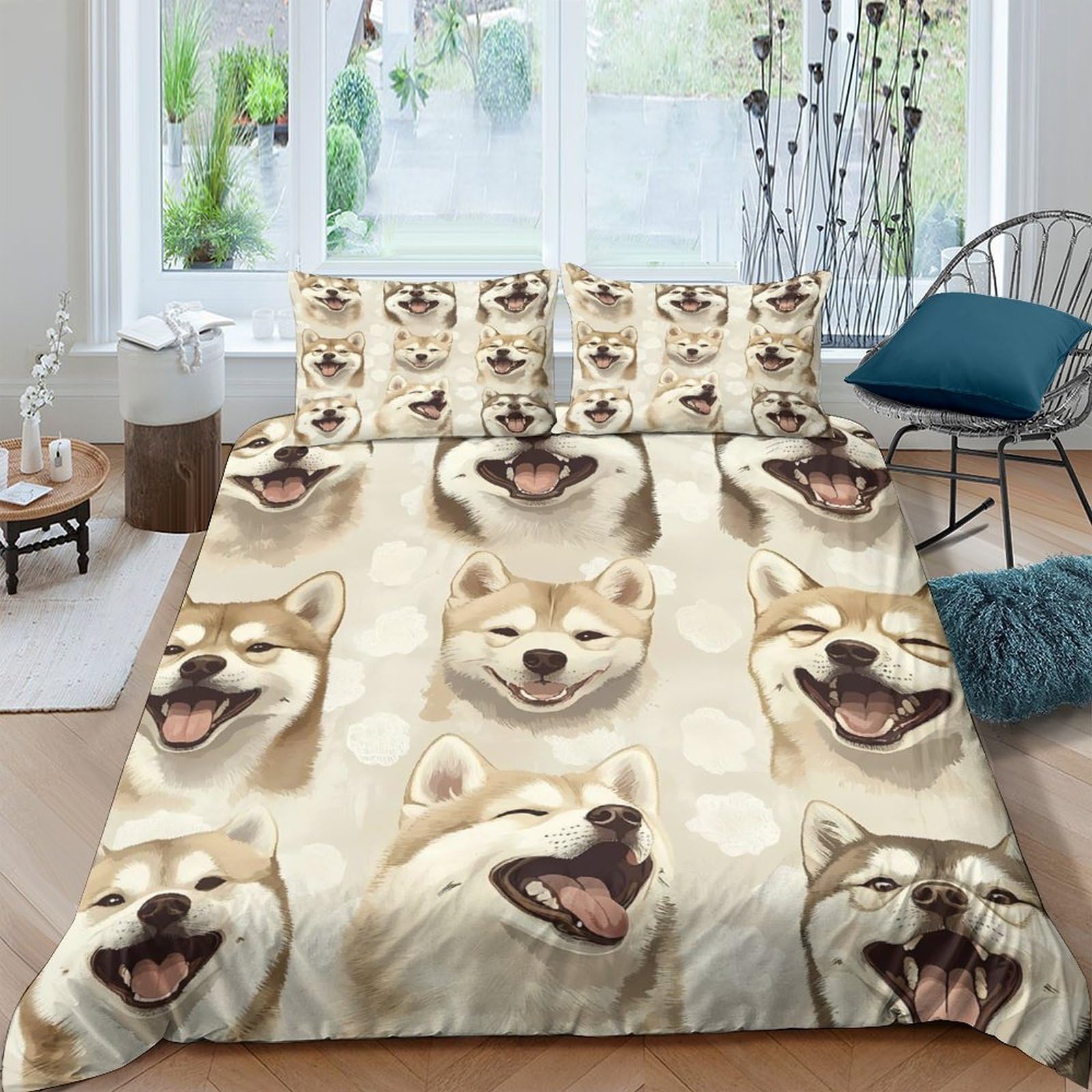 Ctjqhvkz Style-2 3D Printed Shiba Inu Dog Fitted Sheet Microfiber Soft Beige Animal Pattern Mattress Cover For Bedroom Dorm Decor Single（135X200cm）
