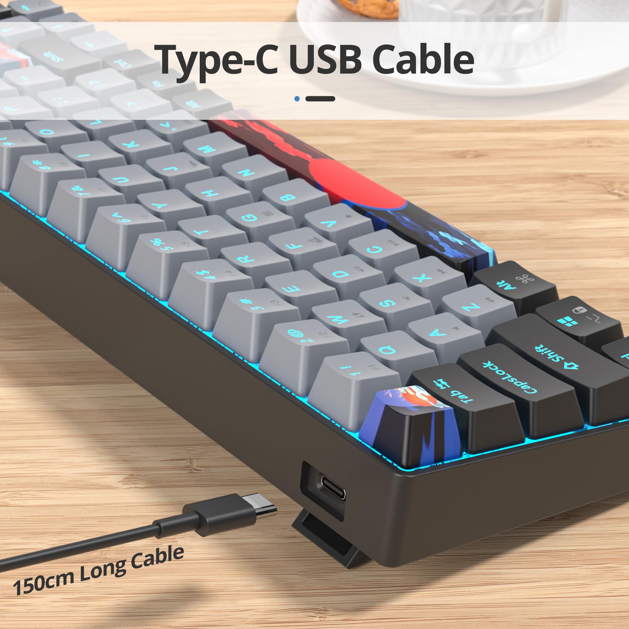 surmen Tastiera meccanica da gioco con cavo al 60%, retroilluminata a 68 tasti, ultra compatta, 60%, con interruttore rosso lineare per PC/Mac, dattilografi (68 Dolch)