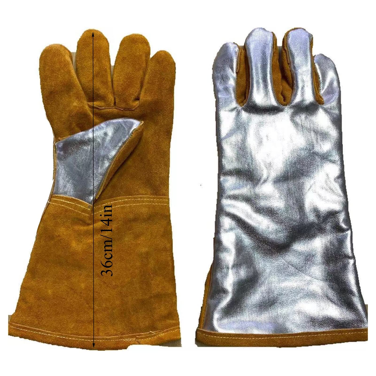Gartenhandschuhe, schnittfeste Handschuhe, feuerfeste Handschuhe, Handschuhe aus Rindsleder, hochtemperaturbeständige Handschuhe aus Aluminiumfolie, hitzebeständige Handschuhe for Frauen beim Kochen