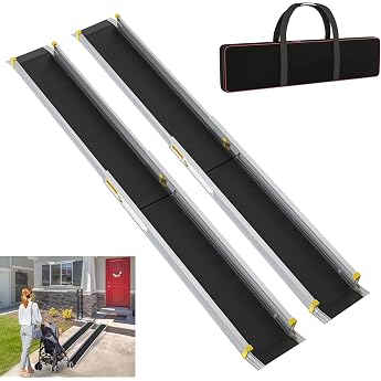 YRHome 2 x Telescopic Wheelchair Ramp 91-152 cm Adjustable Telescopic Ramp Non-Slip and Portable Telescopic Ramp up to 300 kg for Manual Wheelchairs Aluminum Ramp for Stairs and Thresholds